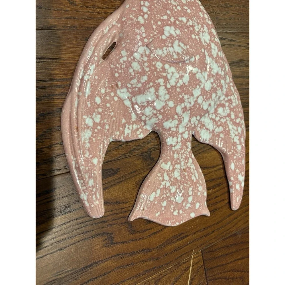 Vintage Tropical Ceramic Angel Fish Splatter Ware Wall Decor 11 Inch Nautical